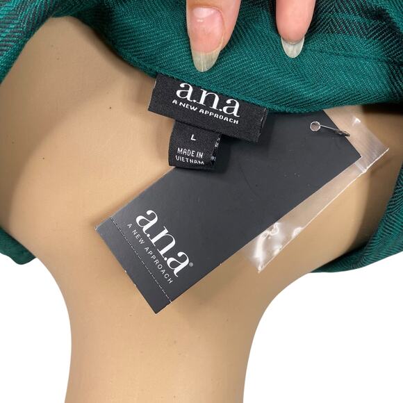 NWT A.N.A. Forest Green Black Plaid Button Down Tunic Shirt SZ L - Picture 6 of 6